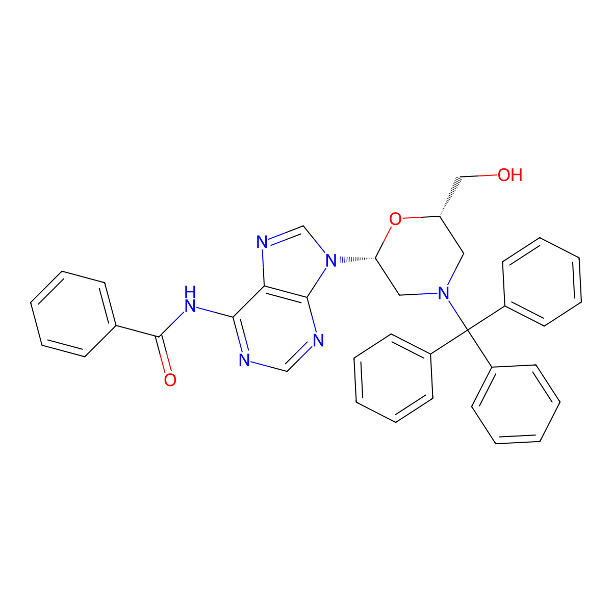 N6-Benzoyl-N9-(6-hydroxymethyl-4-triphenylmethylmorpholin-2-yl) Adenine molecular structure, CAS 956139-16-5