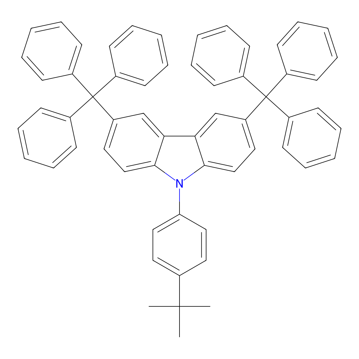 9-(4-(tert-Butyl)phenyl)-3,6-ditrityl-9H-carbazole molecular structure, CAS 956373-04-9