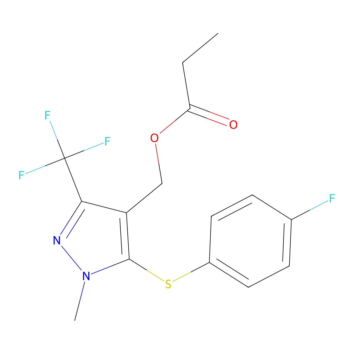 [5-[(4-fluorophenyl)sulfanyl]-1-methyl-3-(trifluoromethyl)-1H-pyrazol-4-yl]methyl propionate molecular structure, CAS 956705-45-6