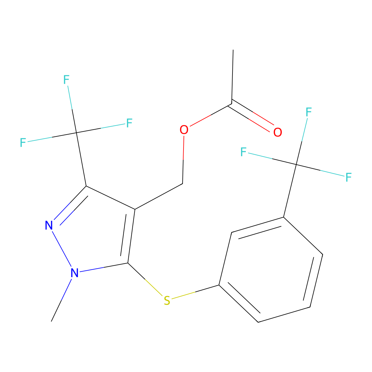 (1-methyl-3-(trifluoromethyl)-5-{[3-(trifluoromethyl)phenyl]sulfanyl}-1H-pyrazol-4-yl)methyl acetate molecular structure, CAS 957010-42-3