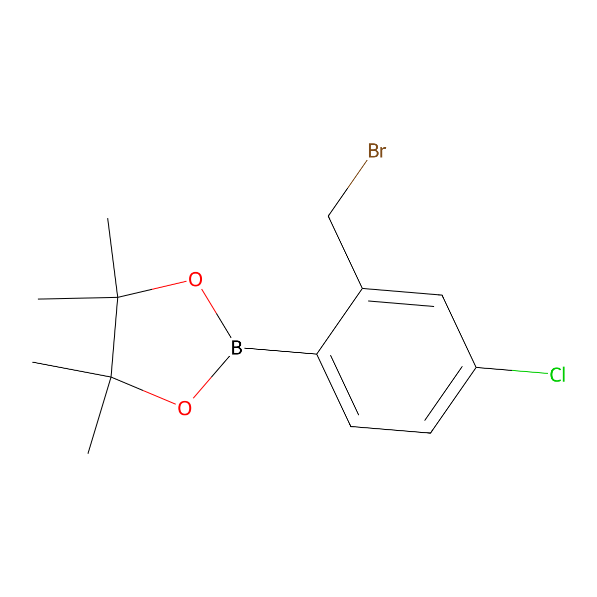2-(2-(Bromomethyl)-4-chlorophenyl)-4,4,5,5-tetramethyl-1,3,2-dioxaborolane molecular structure, CAS 957034-64-9