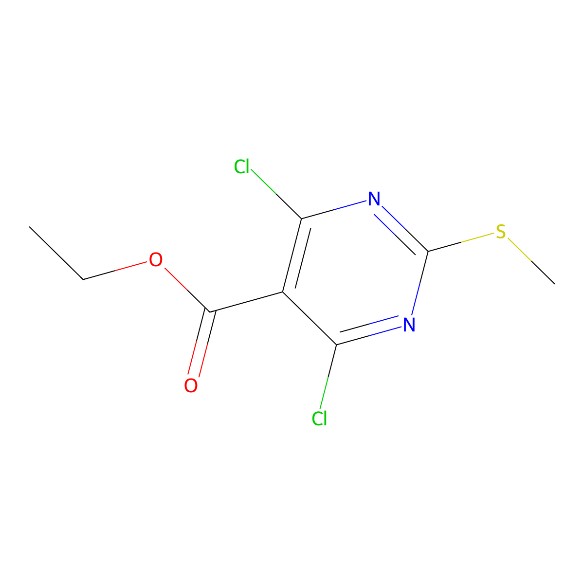 Ethyl 4,6-dichloro-2-(methylsulfanyl)pyrimidine-5-carboxylate molecular structure, CAS 959070-42-9