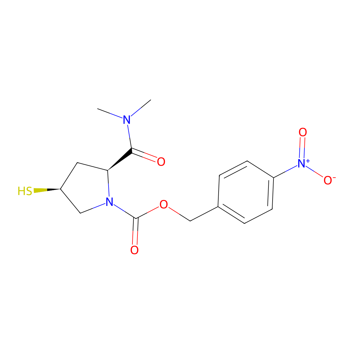 (2S,4S)-2-(dimethylaminocarbonyl)-4-mercapto-1-(p-nitrobenzyloxycarbonyl)-1-pyrrolidine molecular structure, CAS 96034-64-9