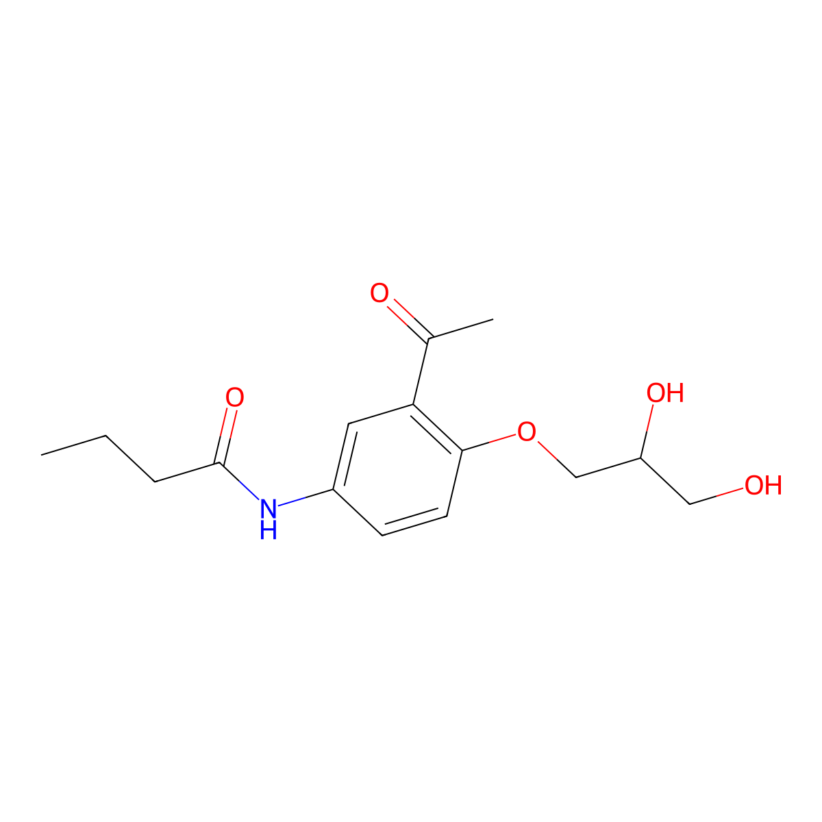 N-(3-Acetyl-4-(2,3-dihydroxypropoxy)phenyl)butanamide molecular structure, CAS 96480-91-0