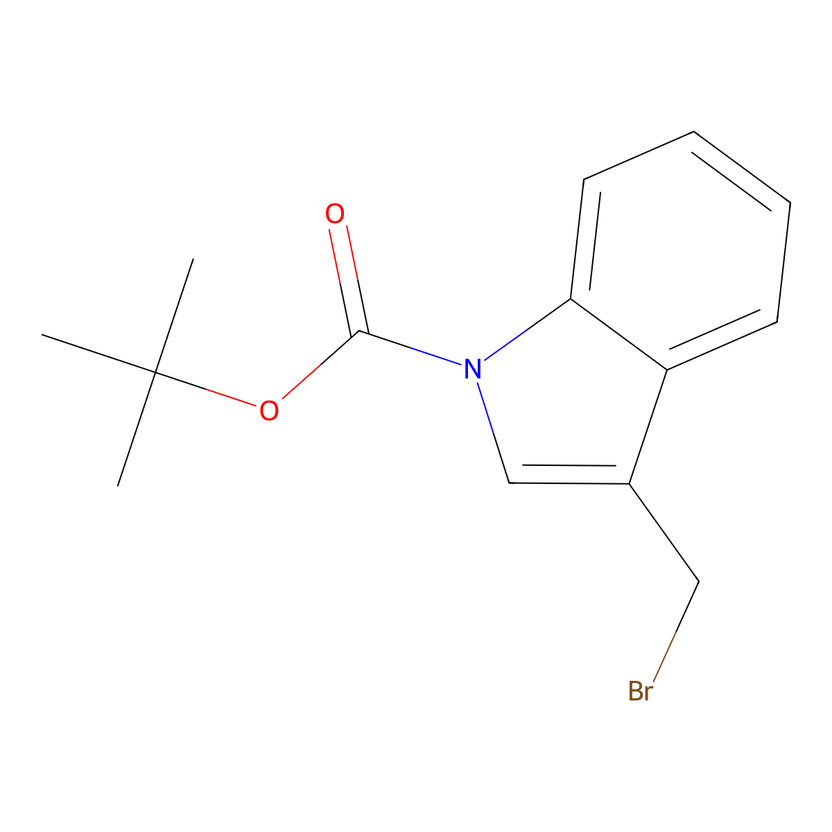 3-(Bromomethyl)-1H-indole, N-BOC protected molecular structure, CAS 96551-21-2