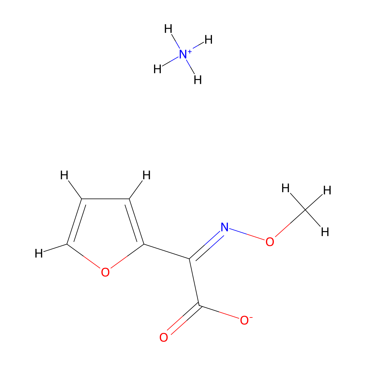 2-Furanacetic acid, alpha-(methoxyimino)-, ammonium salt (1:1), (alphaZ)- molecular structure, CAS 97148-39-5