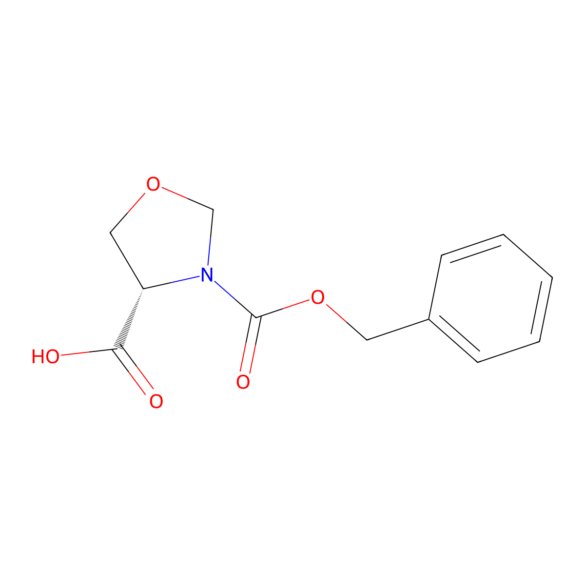 (-)-3-(Benzyloxycarbonyl)-4-oxazolidinecarboxylic acid molecular structure, CAS 97534-82-2