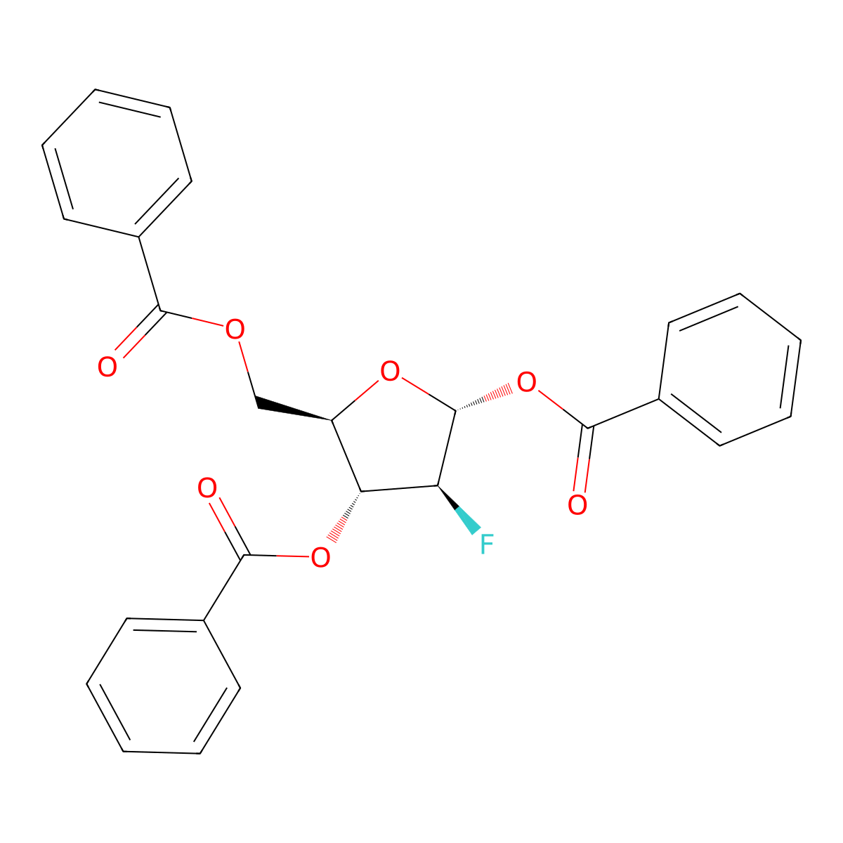 alpha-D-Arabinofuranose, 2-deoxy-2-fluoro-, 1,3,5-tribenzoate molecular structure, CAS 97614-43-2
