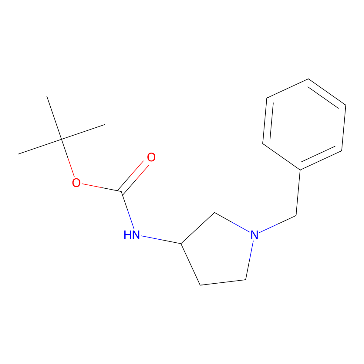 1-Benzyl-3-(tert-butoxycarbonylamino)pyrrolidine molecular structure, CAS 99735-30-5